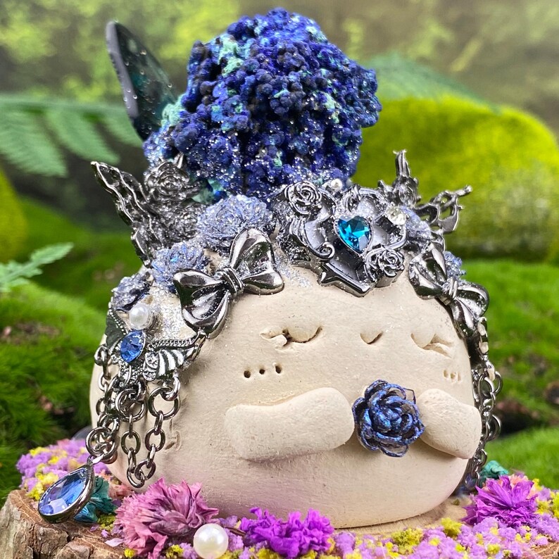 Handmade Azurite Malachite Clay Figurine: Ascension Stone, Transformation Stone Metaphysical Decor image 14