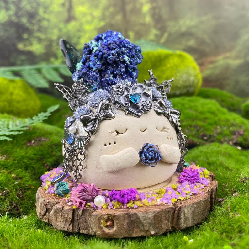 Handmade Azurite Malachite Clay Figurine: Ascension Stone, Transformation Stone Metaphysical Decor image 4