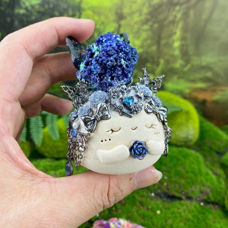 Handmade Azurite Malachite Clay Figurine: Ascension Stone, Transformation Stone Metaphysical Decor image 15