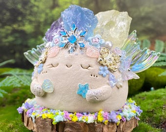 Crystal Clay Figurine Decor, Artistic Desk Decor, Amethyst Citrine Aquamarine, Gift for Her