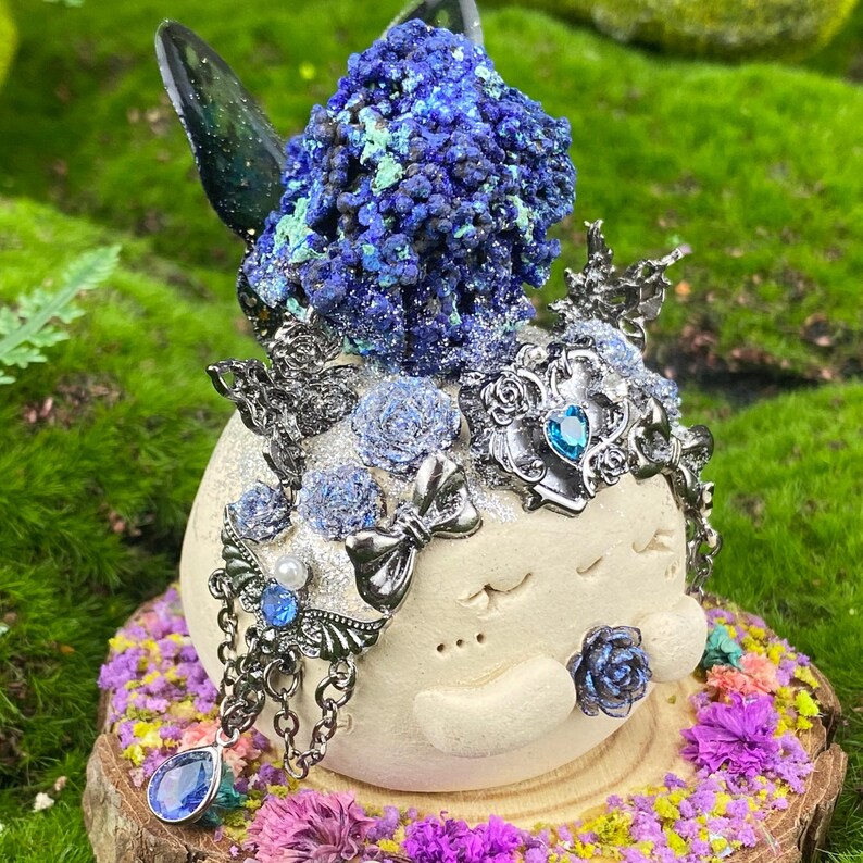 Handmade Azurite Malachite Clay Figurine: Ascension Stone, Transformation Stone Metaphysical Decor image 9