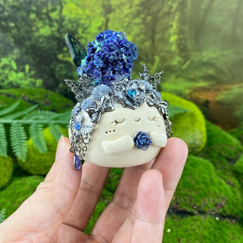 Handmade Azurite Malachite Clay Figurine: Ascension Stone, Transformation Stone Metaphysical Decor image 16