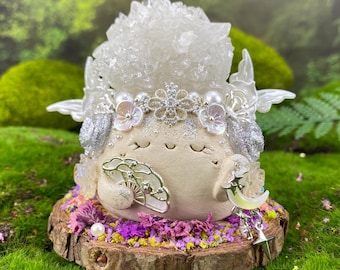 Natural Indian Apophyllite Crystal Clay Figurine Decor, Spiritual Connection Gift, Unique Desk Decor
