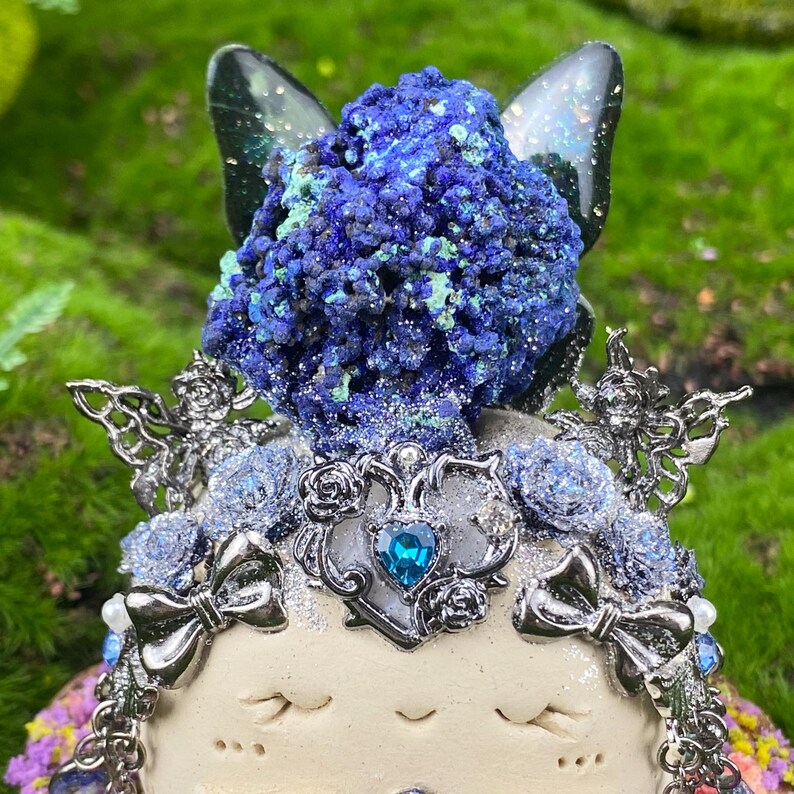 Handmade Azurite Malachite Clay Figurine: Ascension Stone, Transformation Stone Metaphysical Decor image 12