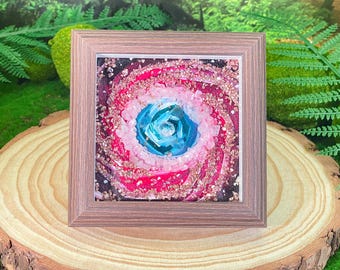5 Inch Crystal Energy Art for Meditation, Healing Desk Decor, Spiritual Rose Quartz Painting