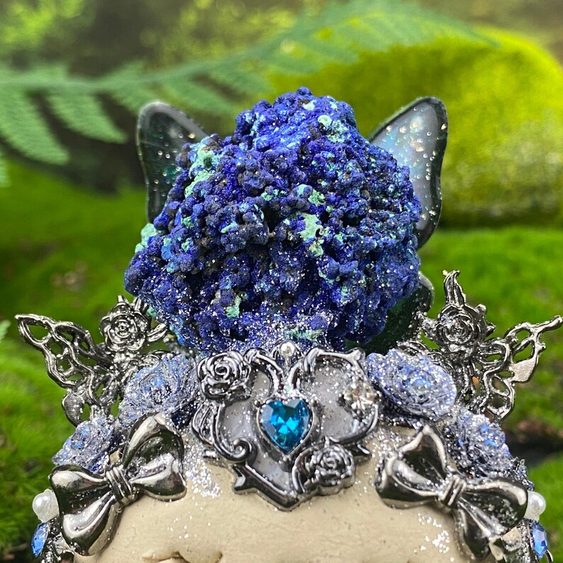 Handmade Azurite Malachite Clay Figurine: Ascension Stone, Transformation Stone Metaphysical Decor image 8