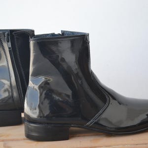 Handmade Black Patent Leather Chelsea Boots | Sleek, Glossy Formal Ankle Boots for Men | Gift For Him, Ideal Gift, Party Boots, Chelsea Boot