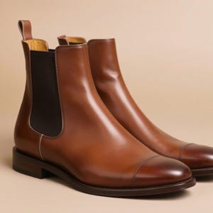 Handmade Leather Chelsea Boots | Cap Toe Ankle Boots | Men&#39;s Genuine Leather Formal Dress Boots | Boots for Men | Business - Party Boots