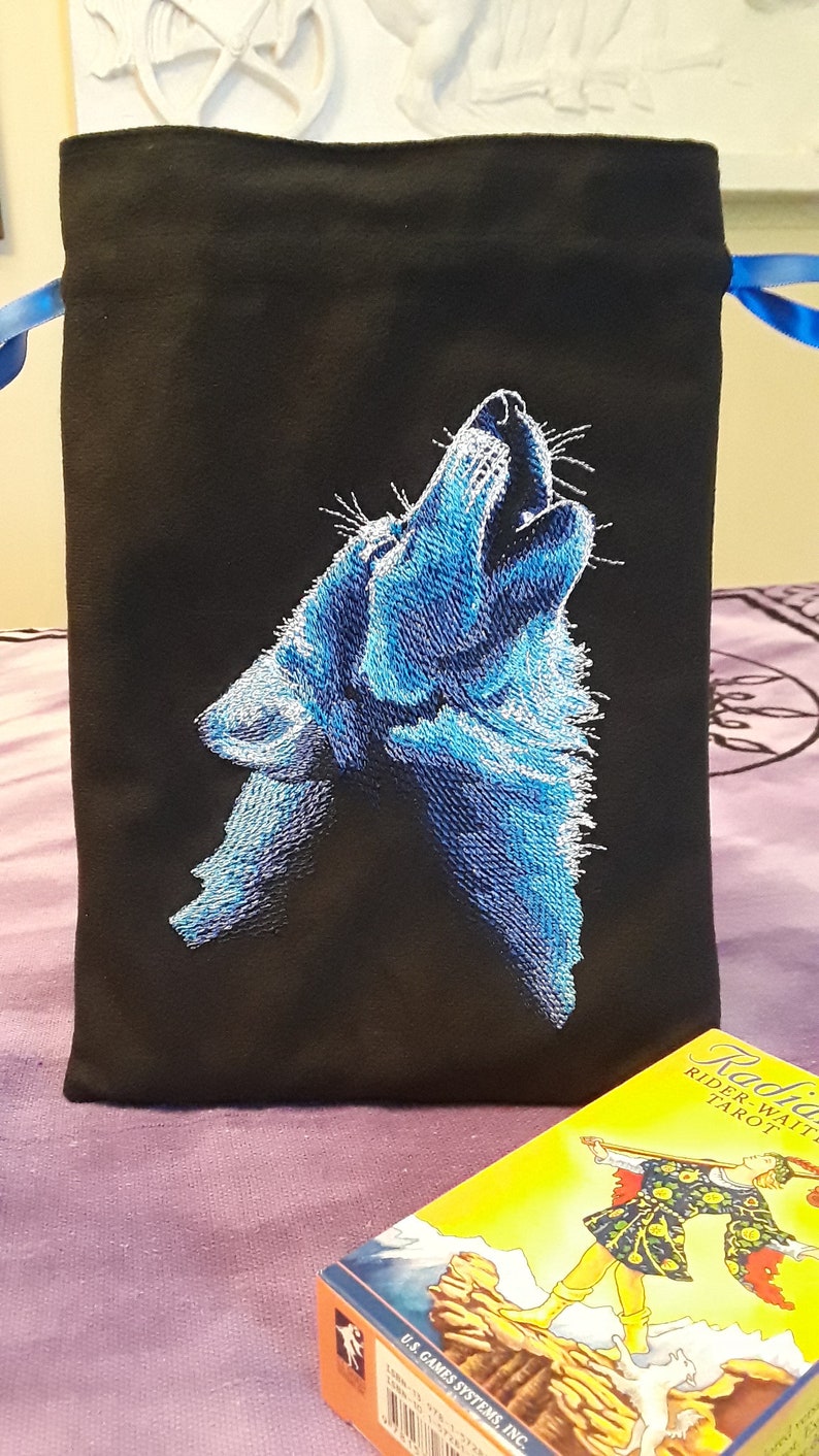 Moonlight Wolf Embroidered Tarot BagPouch