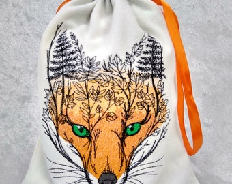 Forest Fox Tarot Bag, Dice Bag, Rune Bag, Gift Bag, Drawstring Pouch, Embroidered