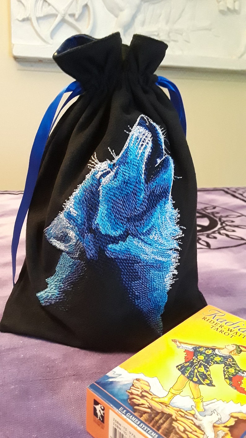 Moonlight Wolf Embroidered Tarot BagPouch