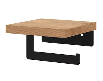 Schwarzer LOFT Toilettenpapierhalter mit Eichenholzablage W3