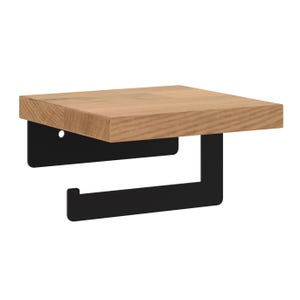 Porta carta igienica LOFT nero con ripiano in legno di rovere W3-L