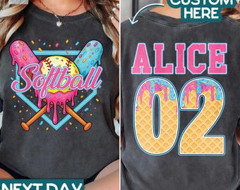 Personalized Softball Drip Mom Shirt, Ice Cream Drip Shirt, Team Mom Shirt, Customized Softball Sweatshirt, Mom Life Sweatshirt, Mom Hoodie
