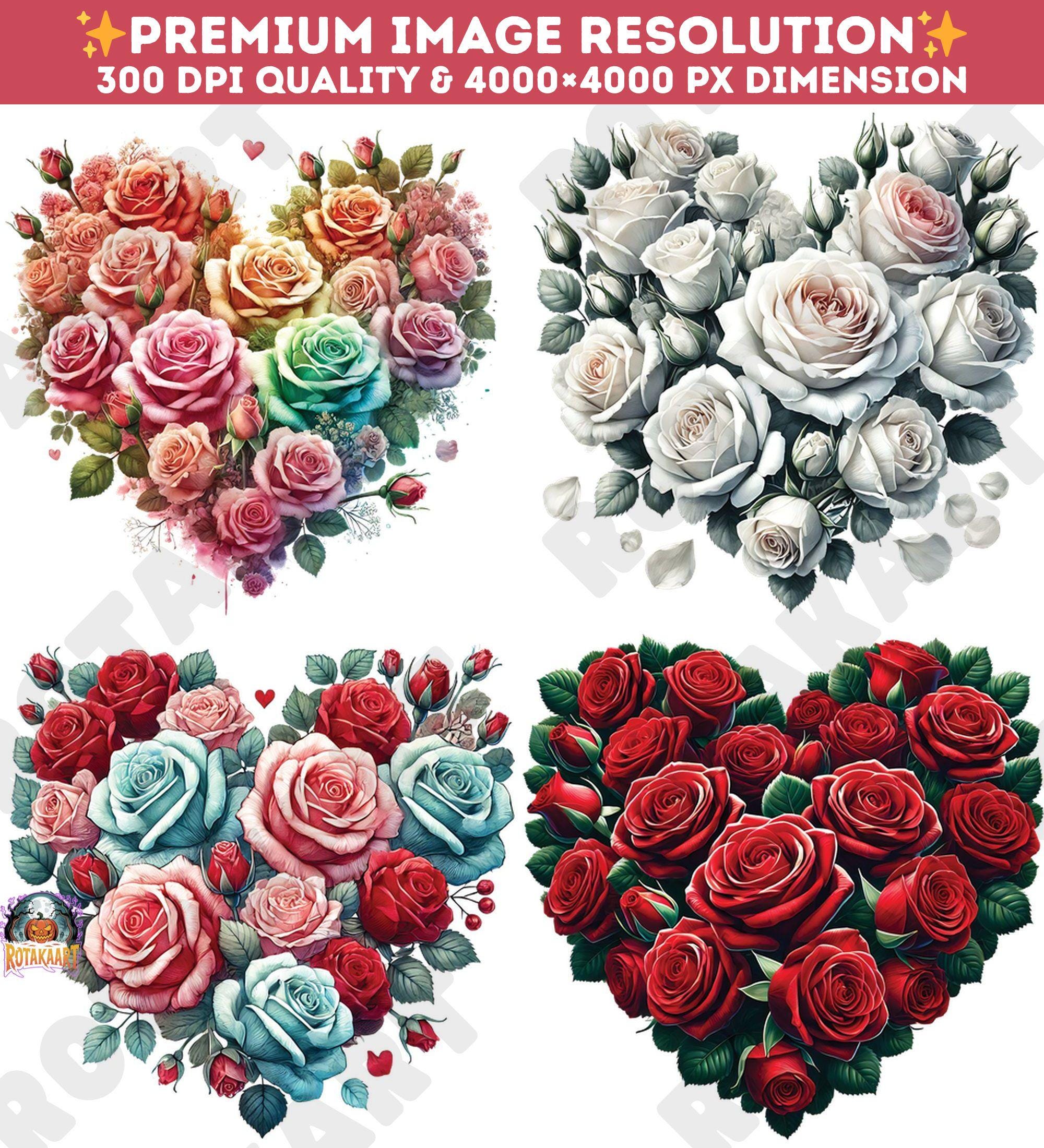 Floral Bouquets Clipart Bundle, 20 PNG Valentines Day, Valentines Heart ...