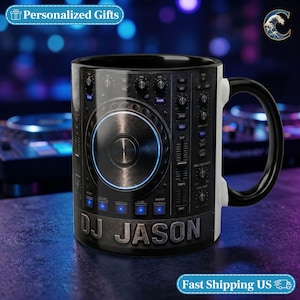 Taza personalizada con diseño de tocadiscos de DJ, taza de café con mezclador de audio, taza decorativa para productores musicales, taza con diseño 3D de auriculares de DJ, regalo para el Día del Padre para ingenieros de sonido.