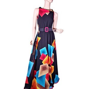 Schwarzes Abendkleid | Abendgürtelkleid | Schwarzes Sommerkleid | A-Linien-Kleid| Cocktailkleid | Geometrisches Kleid
