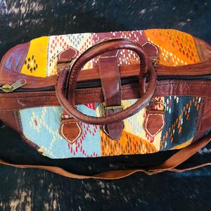 Carpet Travel Bag- Leather Duffle Bag- Hobo leather travel bag- Weekender Bags- Duffel Bags