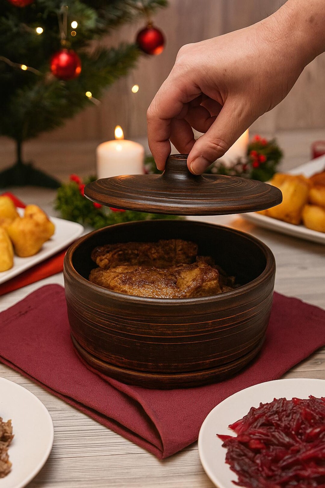 Handmade Clay Baking Pot With Lid: Rustic Terracotta Dutch Oven
