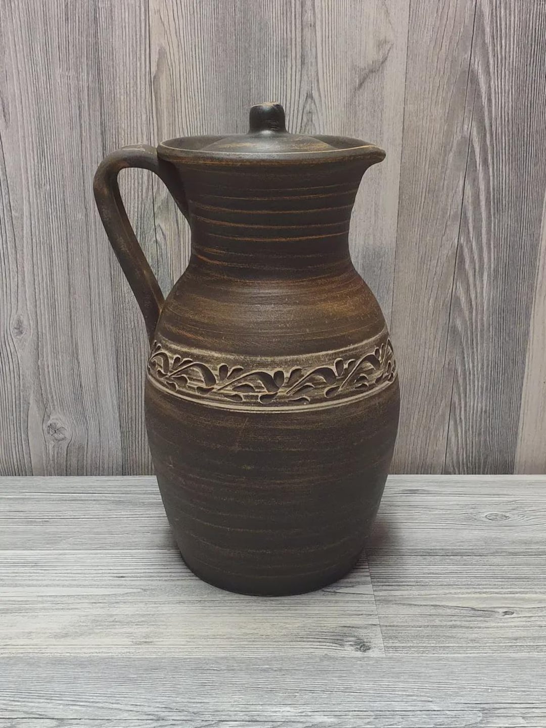 Large Clay Pitcher With Handle & Lid 2.5L – Red Terracotta Water