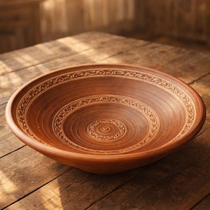 Large Handmade Terracotta Serving Bowl 43.5 cm | Deep Clay Buffet & Banquet Dish | Rustic Red Clay Pottery