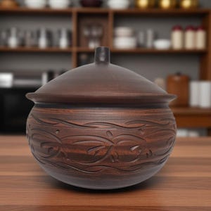 Large Terracotta Clay Roasting Pot 5L with Lid, Handmade Ceramic Casserole Dish | Oven Safe Pottery Cookware | Rustic Ukrainian Kitchen Gift