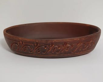 Handmade Oval Clay Baking Dish – Rustic Earthenware Serving Bowl, Farmhouse Pottery Bakeware, Natural Terracotta Kitchenware