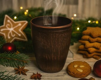 Wabi-Sabi Red Clay Mug | Handmade Ceramic Tea Tumbler | Natural Rustic Cup for Coffee Lover