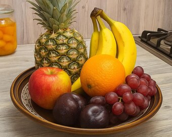 Clay Fruit Bowl – Handmade Rustic Deep Ceramic Serving Bowl 27cm, Natural Earthenware Ukrainian Pottery