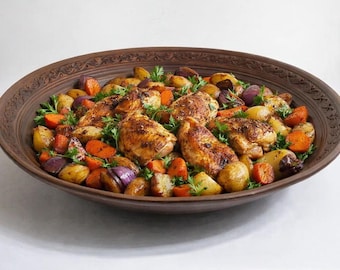 Große Handgemachte Terrakotta Servierplatte 43,5 cm | Tiefer Ton Buffet & Bankett Teller | Rustikale Keramik aus rotem Ton