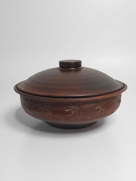 Fuente grande de barro cocido para asar de 3,5 l con tapa