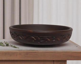 Clay Skillet – Handmade Ukrainian Clay Pan for Oven, Rustic Terracotta Ketsi, Natural Bakeware