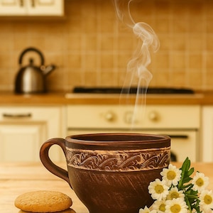 Ręcznie robiony rustykalny kubek gliniany – Eco Pottery Cup 0,6 l (20 uncji), przytulny kubek do herbaty i kawy, naturalny prezent z terakoty dla osób żyjących w powolnym tempie