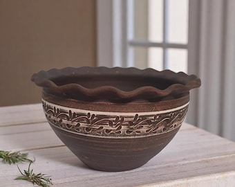 Ciotola da insalata in terracotta fatta a mano – Ceramica rustica ucraina (2,5 l)
