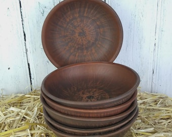 Deep Clay Bowls Set 800ml • Rustic Terracotta Serving Bowls 20cm • Handmade Ukrainian Pottery • Ceramic Soup & Salad Bowl Set of 6