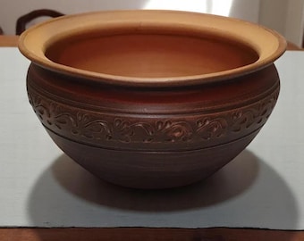 Cuenco tradicional ucraniano de terracota – Makitra tallado a mano, cuenco rústico para mezclar de 3,5 litros