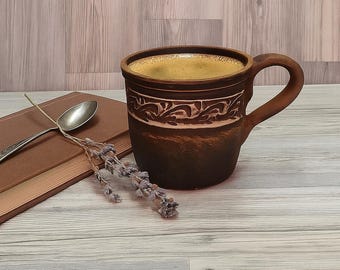 Natural Pottery Terracotta Coffee Mug 0.3L – Rustic Handmade Ceramic Tea Cup from Ukraine