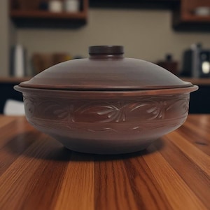 Large Clay Terracotta Roasting Dish 3.5L with Lid, Ceramic Braiser for Oven | Handmade Casserole Pot | Rustic Pottery Bakeware, Kitchen Gift