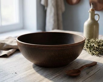 Handmade Terracotta Bowl - Large 1L Unglazed Clay Serving Dish - Rustic Farmhouse Salad Bowl - Wabi Sabi Pottery - Eco Friendly Housewarming