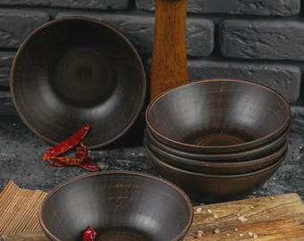 Small Clay Bowls Set 150ml • Rustic Terracotta Serving Bowls 16cm • Handmade Ukrainian Pottery • Ceramic Snack, Dip & Side Dish Set of 6