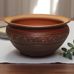 Maceta grande de terracota de 3,5 L – Maceta rústica de barro para plantas de interior y exterior / Maceta ucraniana hecha a mano / Decoración ecológica de cerámica para jardín