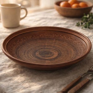 Frutero de terracota hecho a mano: cuenco rústico de arcilla para servir, centro de mesa de barro natural