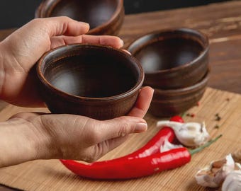 Rustic Clay Bowls Set 150 ml – Handmade Terracotta Small Soup & Snack Bowls, Set of 6 – Natural Red Clay Serving Dishes