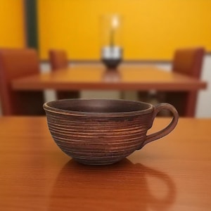 Handmade Clay Espresso Cup – Rustic Wabi Sabi Mug – 200ml Wheelthrown Stoneware Coffee Cup – Unglazed Pottery Latte Mug – Artisan Tea Cup