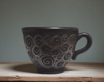 Unglazed Ceramic Mug – Handthrown Rustic Clay Coffee Cup, Handmade Earthenware Tea Mug, Minimalist Pottery Gift