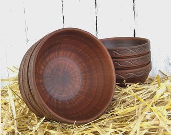Clay Salad Bowls Set 800ml • Rustic Terracotta Serving Bowls • Handmade Ukrainian Pottery • Deep Ceramic Bowl for Kitchen & Table