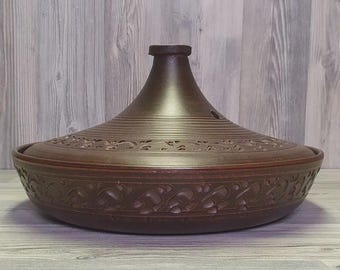 タジン鍋 モロッコ製 ハンドメイド 手作りモロッコ料理用タジン – カラフルなフェズ模様の鉛フリー
