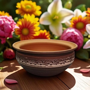 Großer Terrakotta Übertopf 2,5L | Handgemachter Blumentopf | Rustikaler Blumentopf aus Ton | Einzigartige Keramik Planter | Boho Blumenständer