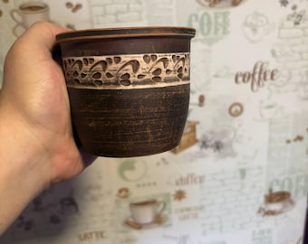 Taza de terracota hecha a mano: jarrón rústico de arcilla y portalápices, decoración de cerámica ucraniana