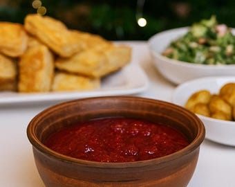 Oglaserad lerramekin - 150 ml terrakottaskål för såser och kryddor